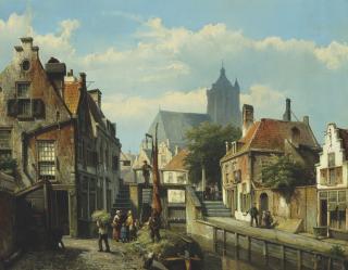 Willem Koekkoek - Unloading the hay barge