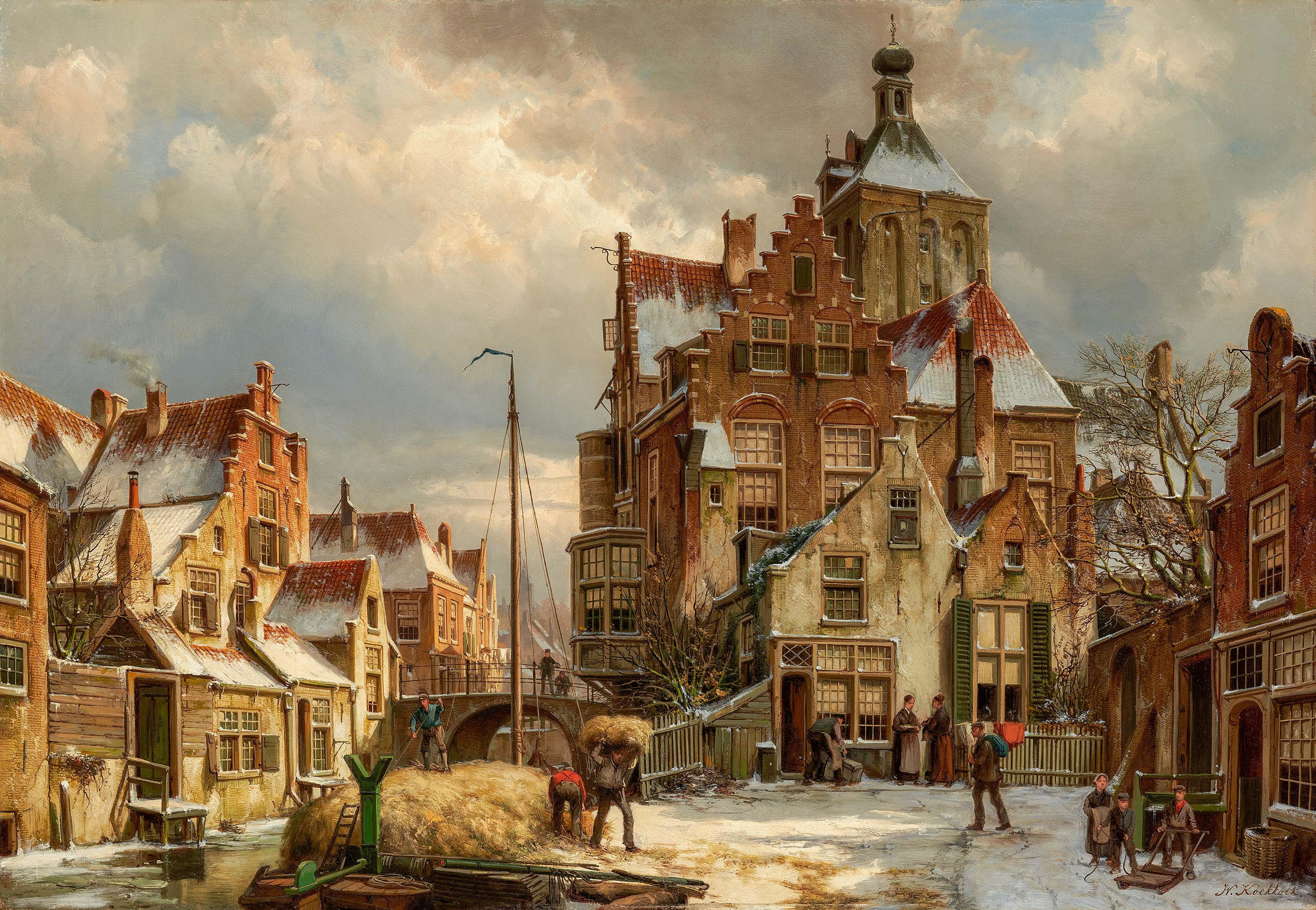 Willem Koekkoek - Winterliche Straßenszene in Culemborg bei Utrecht.