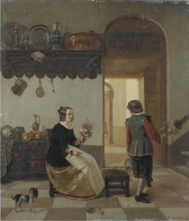 Willem Linnig Sen. - Cutting Flowers In The Kitchen