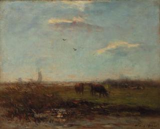 Willem Maris - An extensive polder landscape with grazing cows