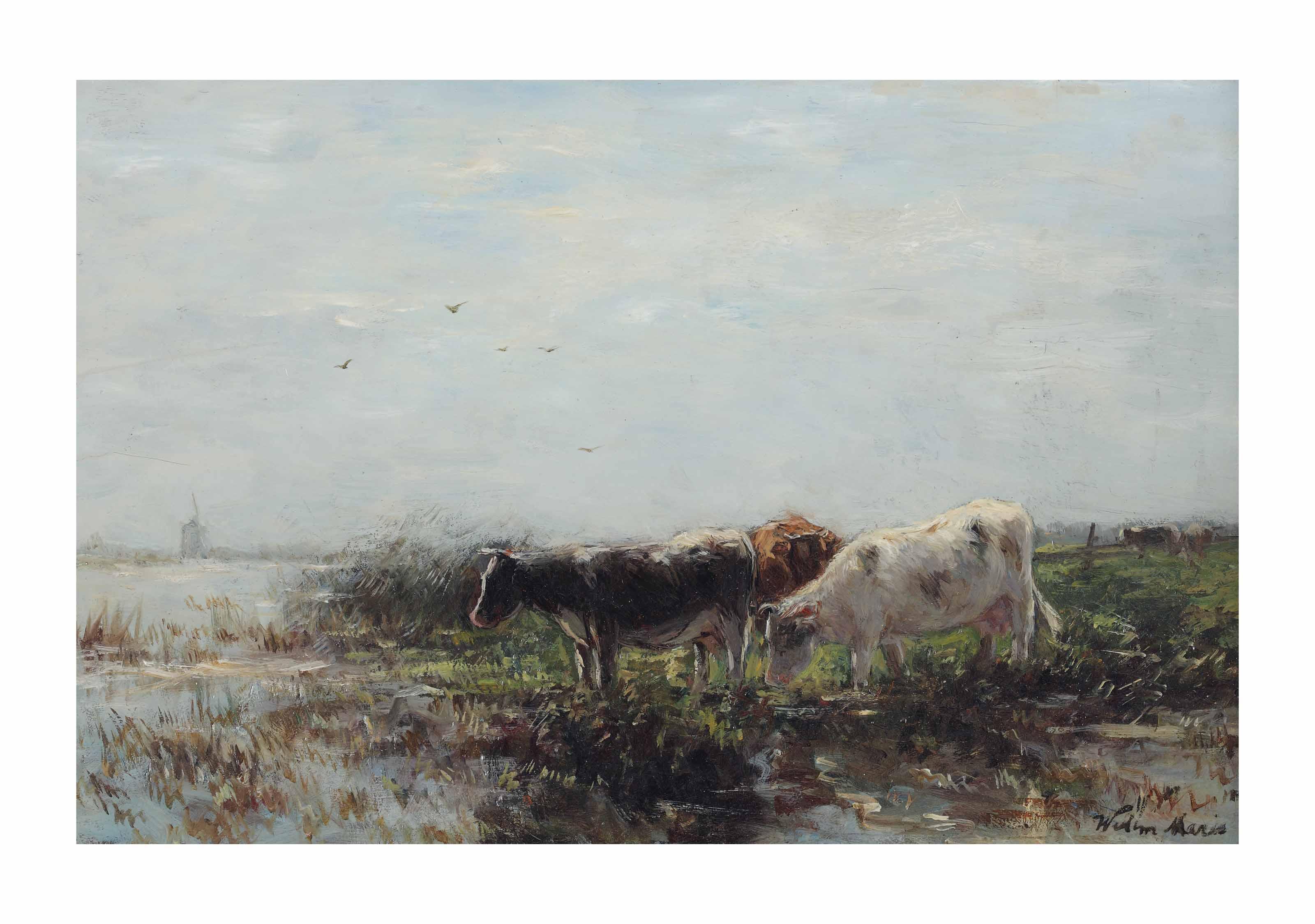 Willem Maris - Cows on the river bank