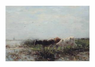 Willem Maris - Cows on the river bank