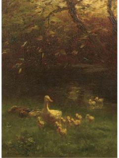Willem Maris - Ducks and ducklings on the waterside