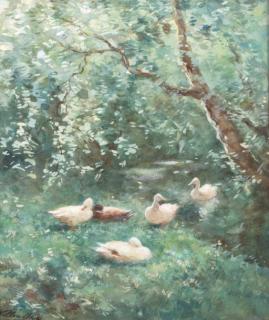 Willem Maris - Ducks on a sunny riverbank
