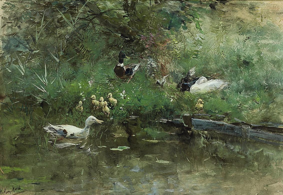 Willem Maris - Eenden met kuikens: Ducks in a Meadow