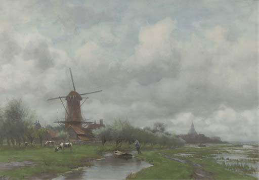 Willem Oppenoorth - A Polder Landscape, A Village In The Distance