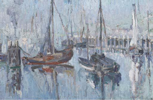 Willem Paerels - Sailing Boats In A Dutch Harbour
