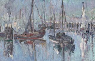 Willem Paerels - Sailing vessels in a harbour