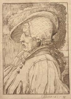 Willem Pietersz. Buytewech - Head of a man in a feathered cap, in profile to the left
