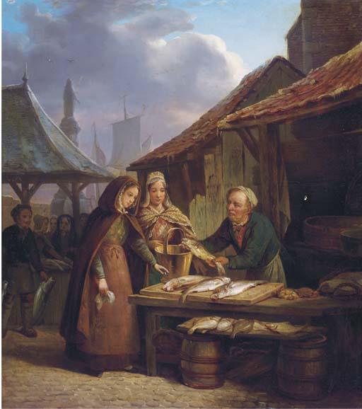 Willem Pouwelsen - Market day in a harbour town