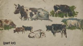 Willem Roelofs - A collection of oil studies of landscapes and cows and drawings of various subjects