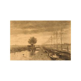 Willem Roelofs - A Landscape With Grazing Cows, A Village In The Distance