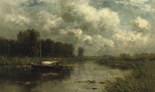 Willem Roelofs - A Polder Landscape Near The River Gein