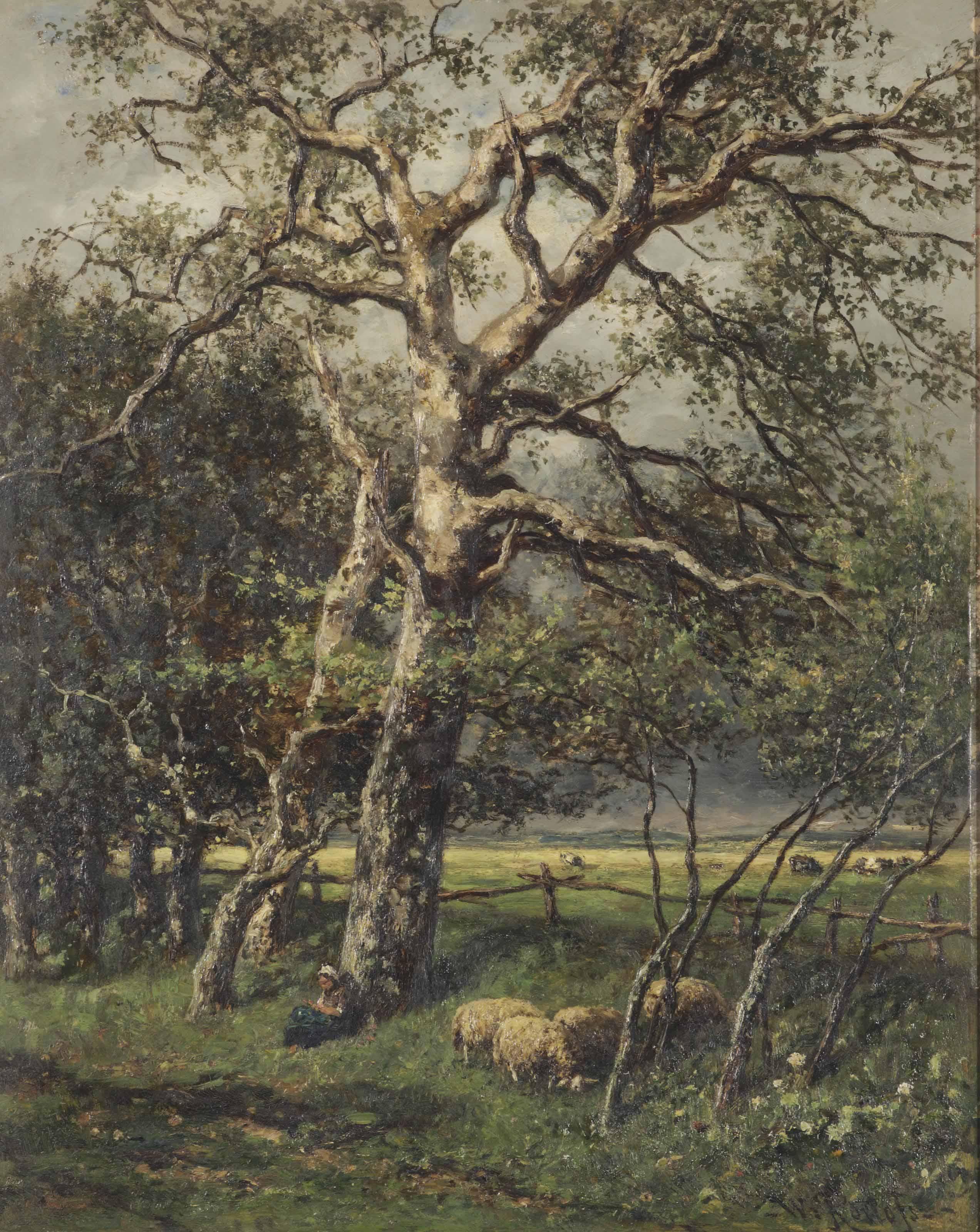 Willem Roelofs - A quiet rest under a tree