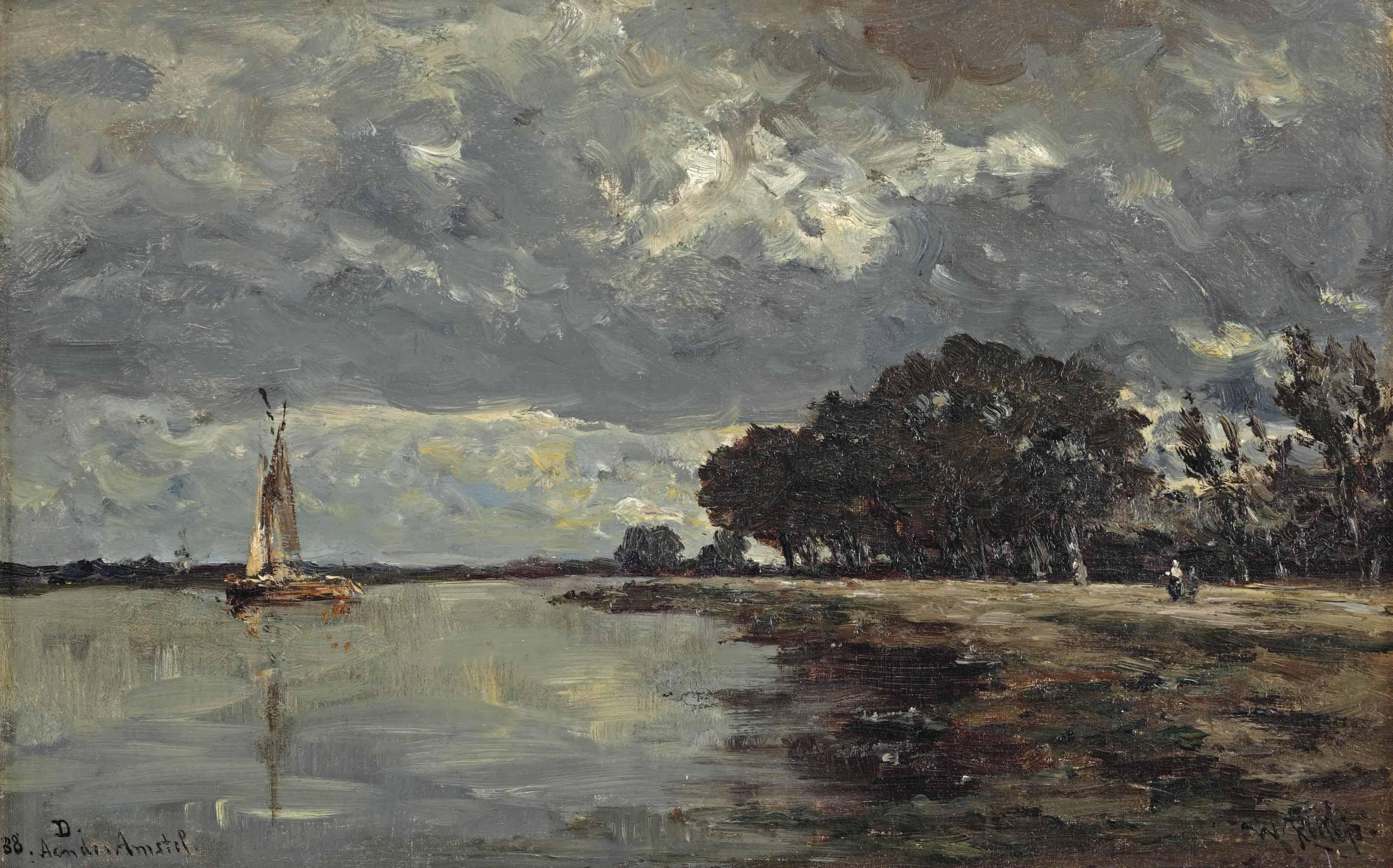 Willem Roelofs - Aan den Amstel; along the river Amstel