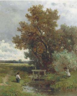 Willem Roelofs - An angler in an autumn landscape