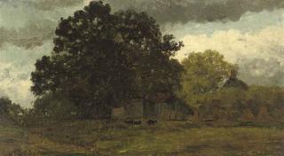 Willem Roelofs - Avondschemering: a meadow near Delden