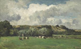 Willem Roelofs - Cows behind the dunes, Bloemendaal