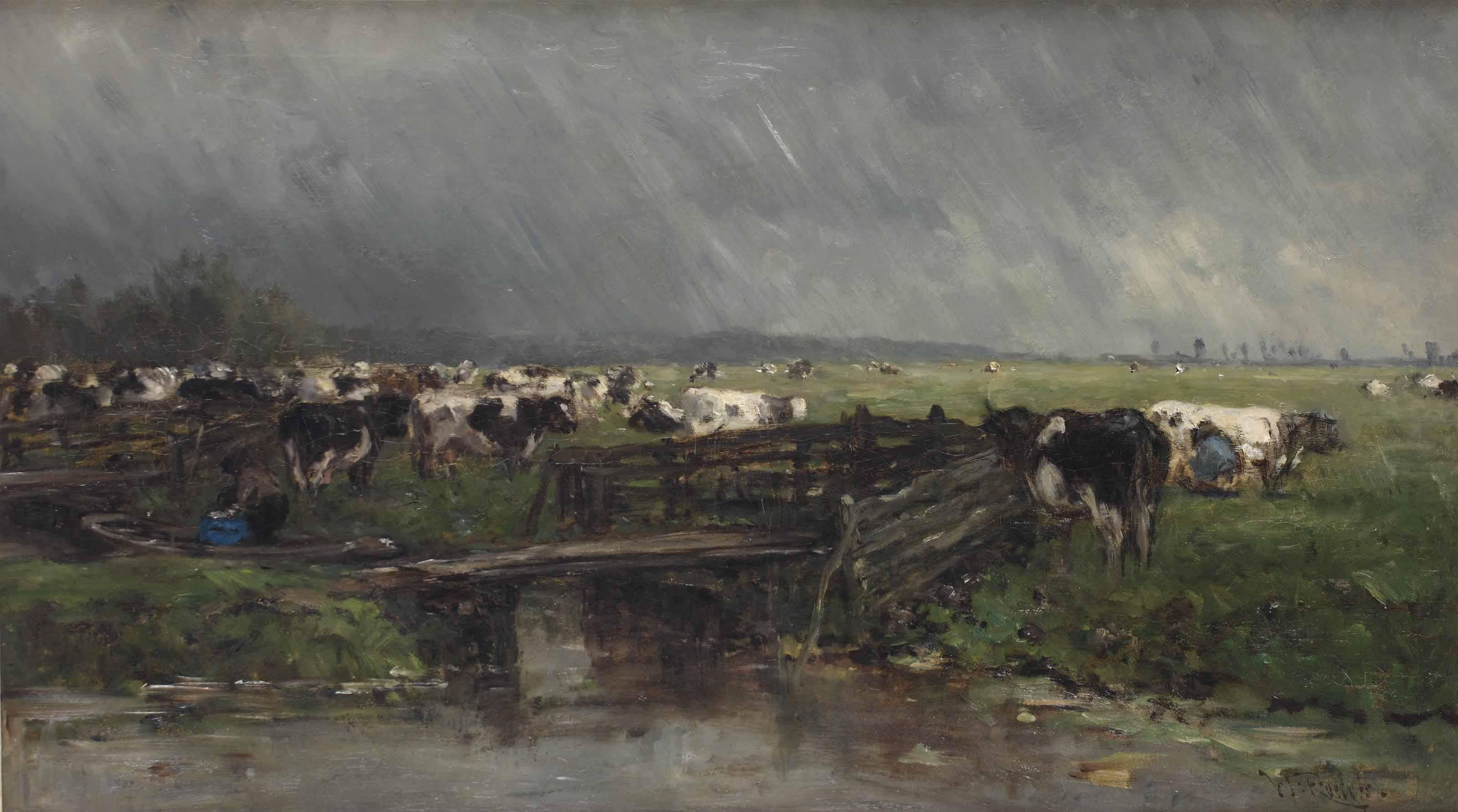 Willem Roelofs - Stortbui: the approaching storm near Gouda
