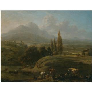 Willem Romeyn - A Panoramic Landscape With Herders And Their Cattle In The Foreground