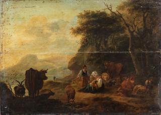 Willem Romeyn - A shepherdess with her herd in a landscape unframed