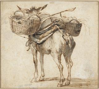 Willem Schellinks - A donkey laden with baskets, seen from behind