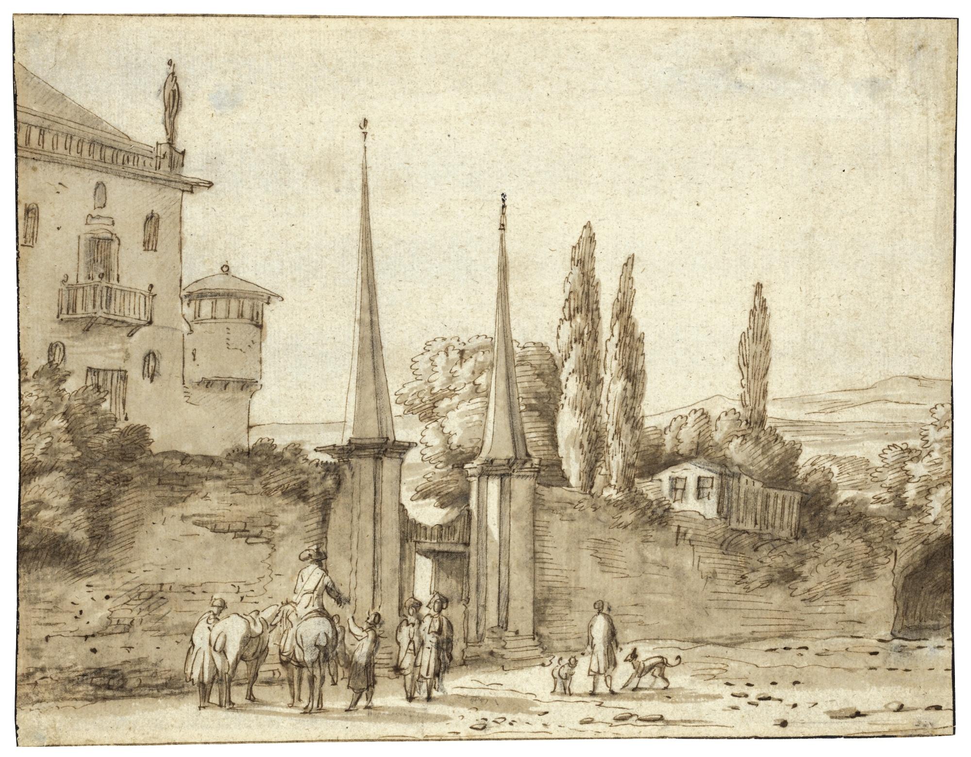 Willem Schellinks - Figures Before The Gate Of A Country House