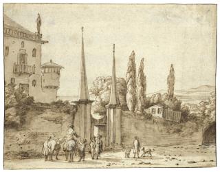 Willem Schellinks - Figures Before The Gate Of A Country House