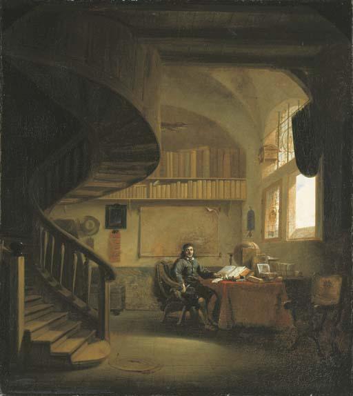 Willem Schellinks - The interior of a study with a philosopher at a table by a window