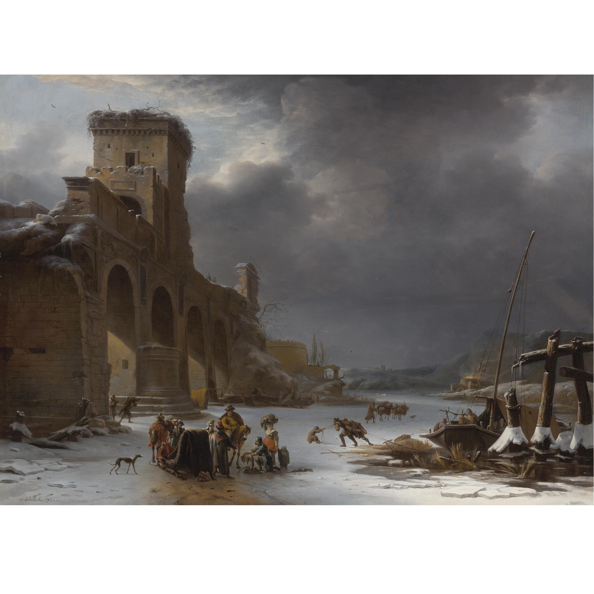 Willem Schellinks - Winter Landscape With The Tiber And The Ponte Molle, Rome