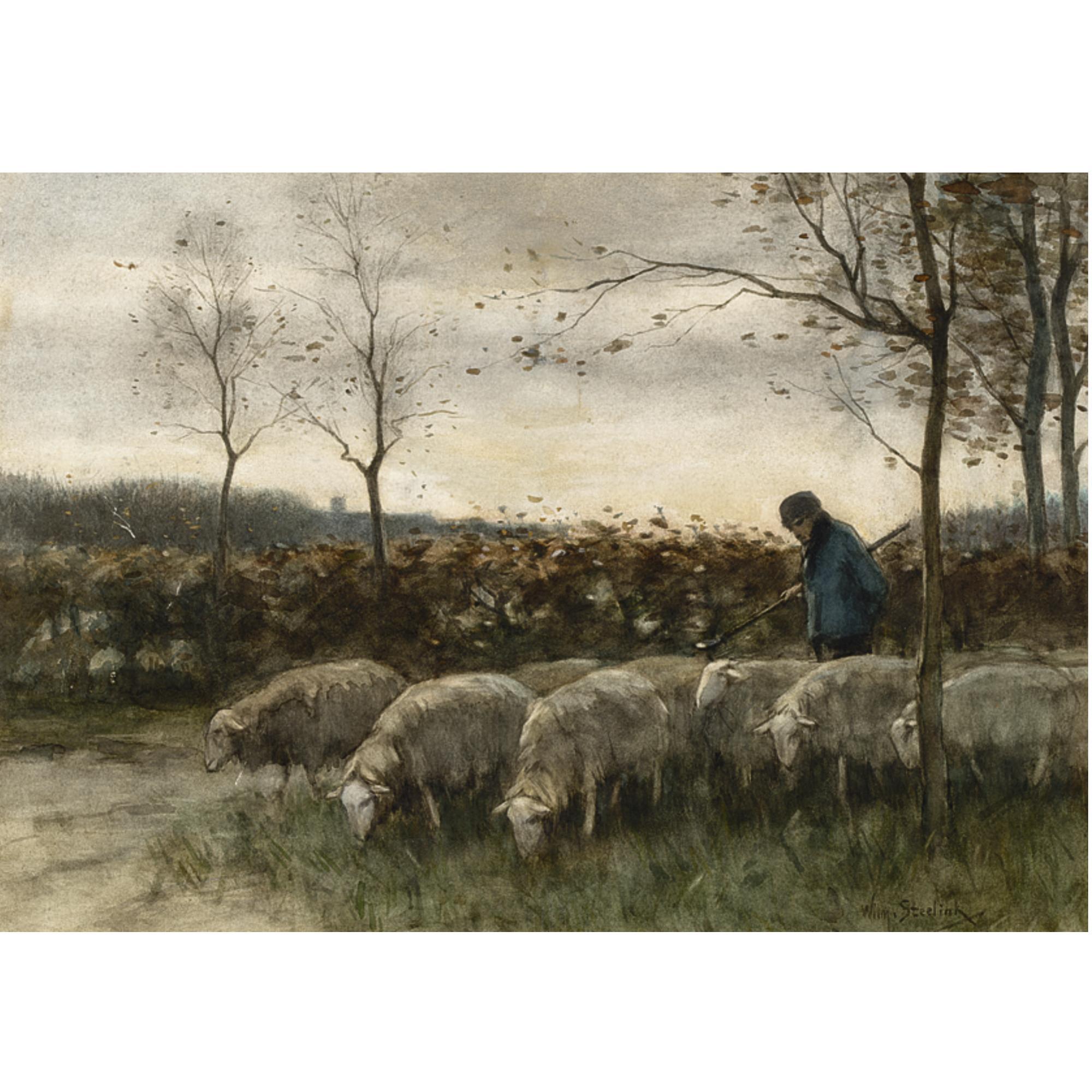 Willem Steelink - A Shepherd With His Flock