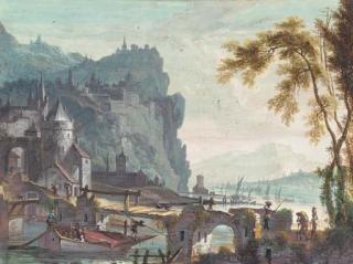 Willem Troost - A river landscape with a town