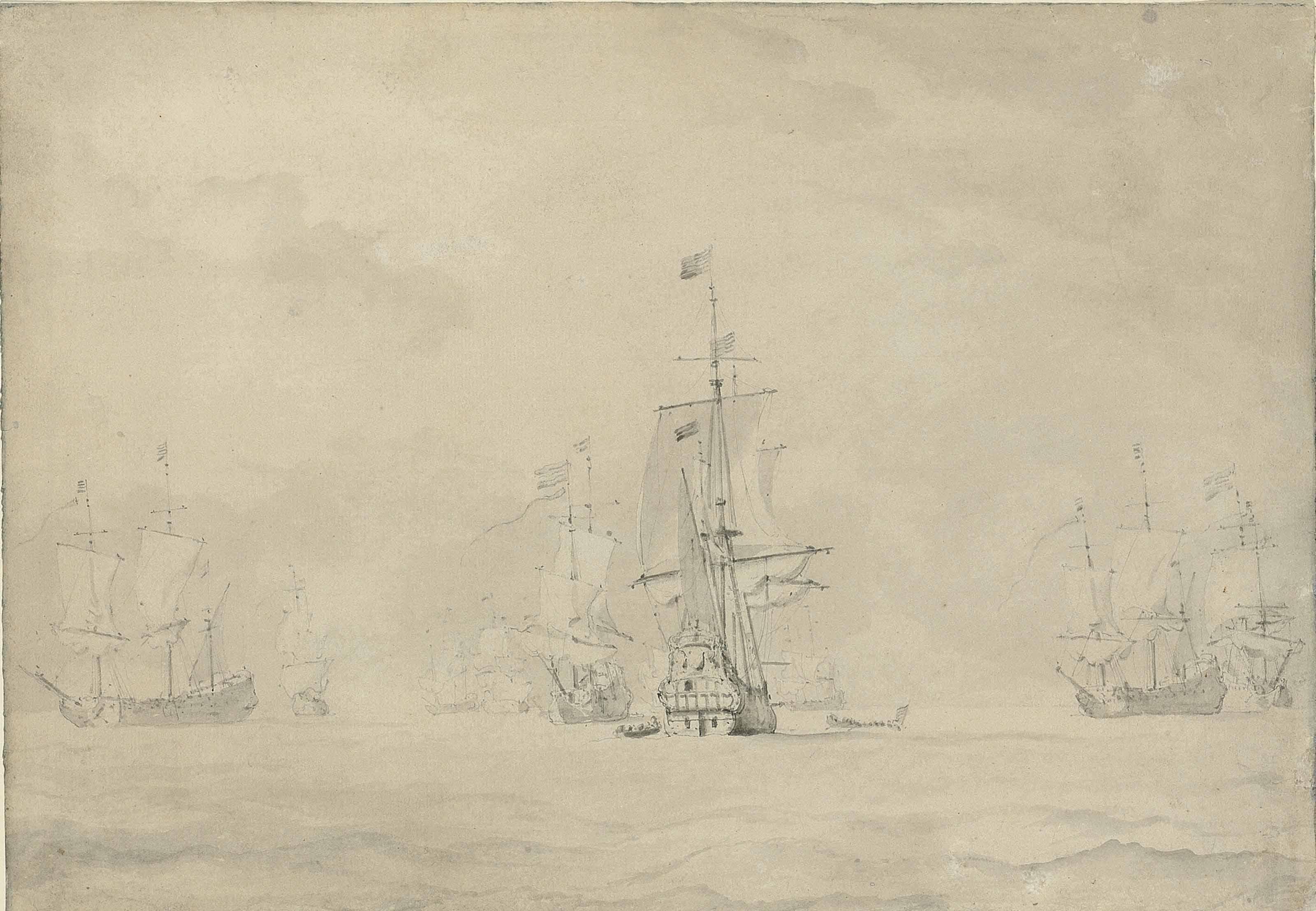 Willem van de Velde I - Admiral De Ruyter Meeting Tromp Aboard For A Council Of War After The Battle Of Lowestoft In 1665