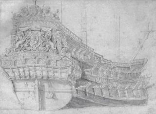 Willem Van De Velde I - The hull of the Staaten General, seen from astern