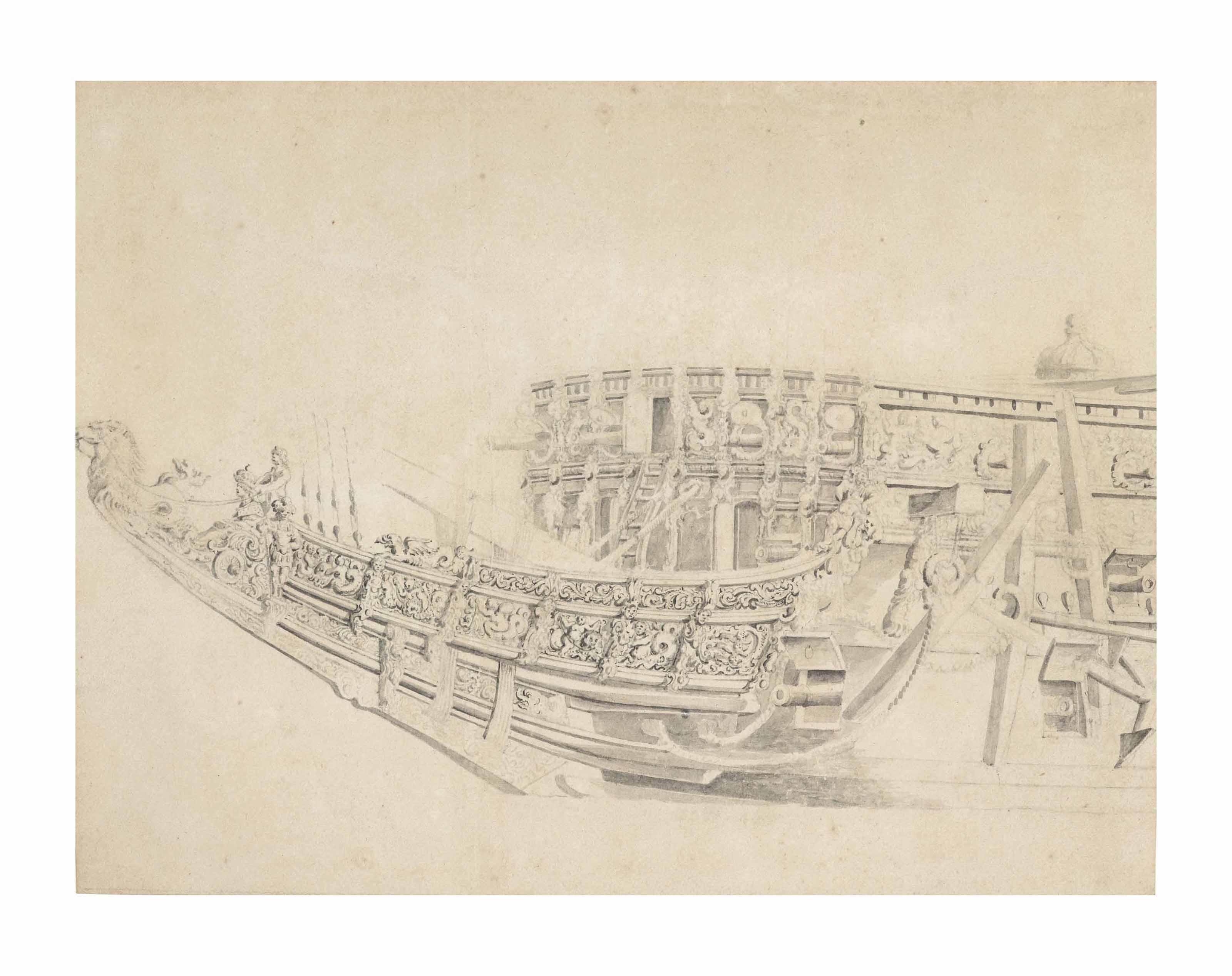 Willem Van De Velde I - The prow of the Danish ship Sophia Amalia