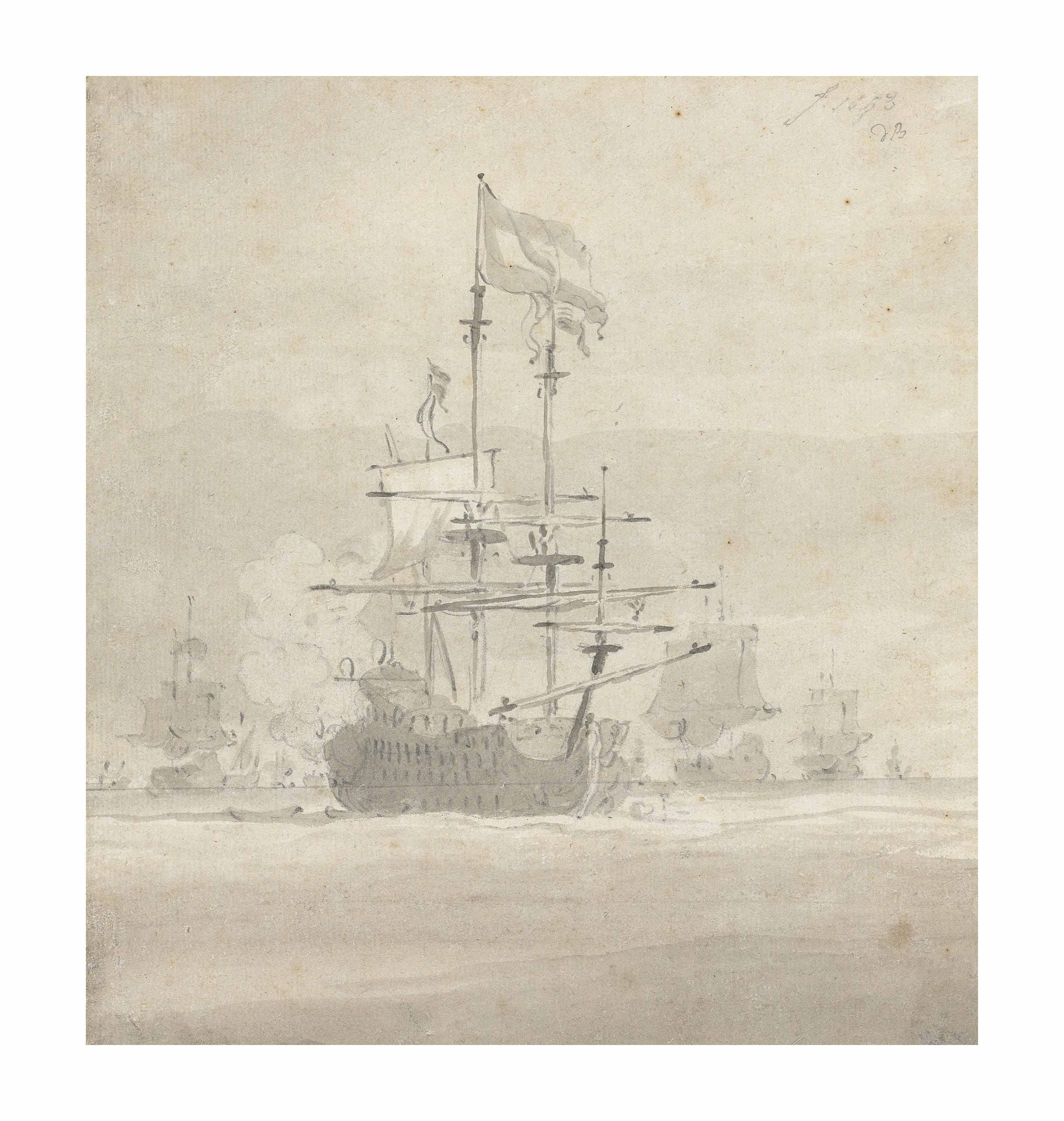 Willem Van De Velde Ii - A Dutch three-decker saluting