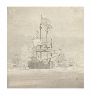 Willem Van De Velde Ii - A Dutch three-decker saluting