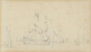 Willem Van De Velde Ii - A Dutch two-decker running past an anchorage