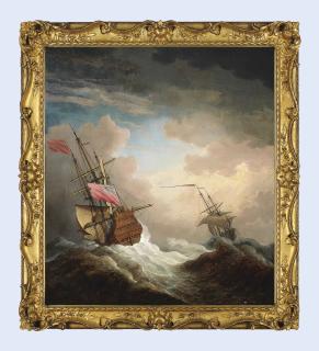 Willem van de Velde II - A Flagship of the Red Squadron running before a gale with another close-hauled vessel off her starboard beam