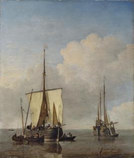 Willem Van De Velde II - A Hoeker And A Fishing Buss At Anchor In A Calm