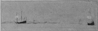 Willem Van De Velde II - A Panoramic Study Of Two Ships At Anchor Off The Coast
