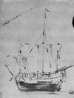 Willem Van De Velde II - A small merchantman with a subsidiary study of a spar