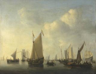 Willem Van De Velde II - A States Yacht Under Sail, A Pont With Sprit-Sail Hauled Up And Other Ships In A Calm
