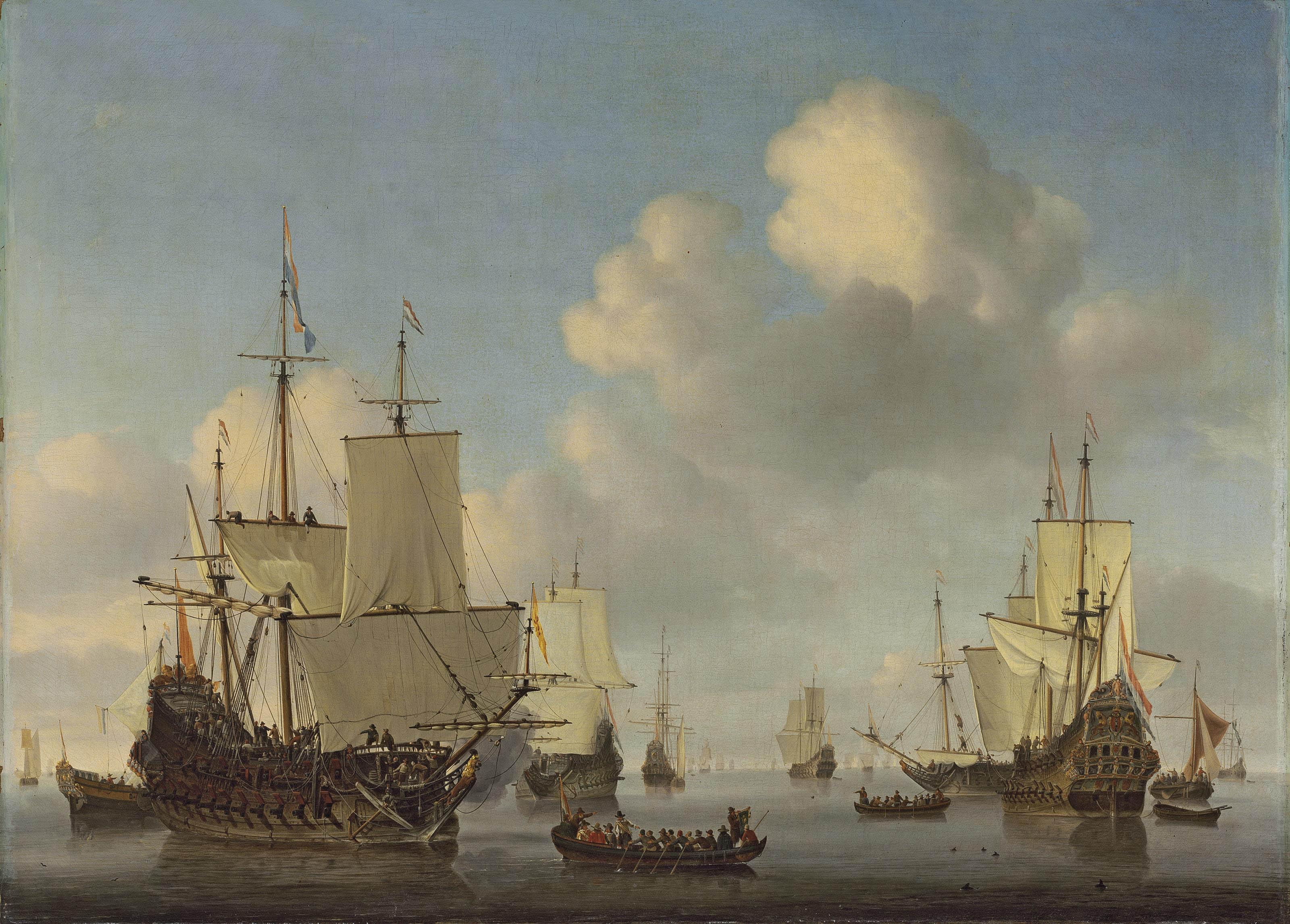 Willem van de Velde II - Dutch men-o\'-war and other shipping in a calm