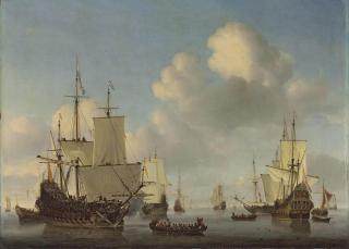 Willem van de Velde II - Dutch men-o\'-war and other shipping in a calm