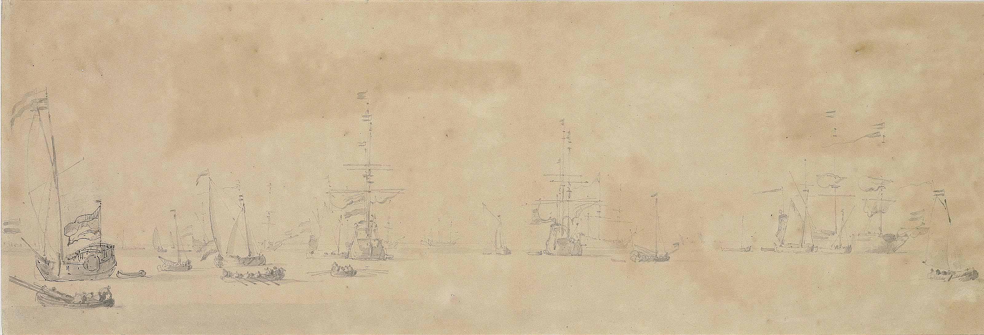 Willem van de Velde II - Dutch shipping in a naval anchorage in a light breeze