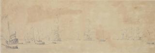 Willem van de Velde II - Dutch shipping in a naval anchorage in a light breeze