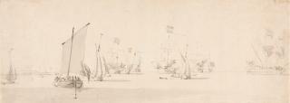 Willem van de Velde II. - Einige Kriegsschiffe bei leichtem Wind, begleitet von