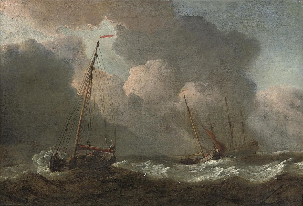 Willem van de Velde II - English fishing smacks at sea in a gale