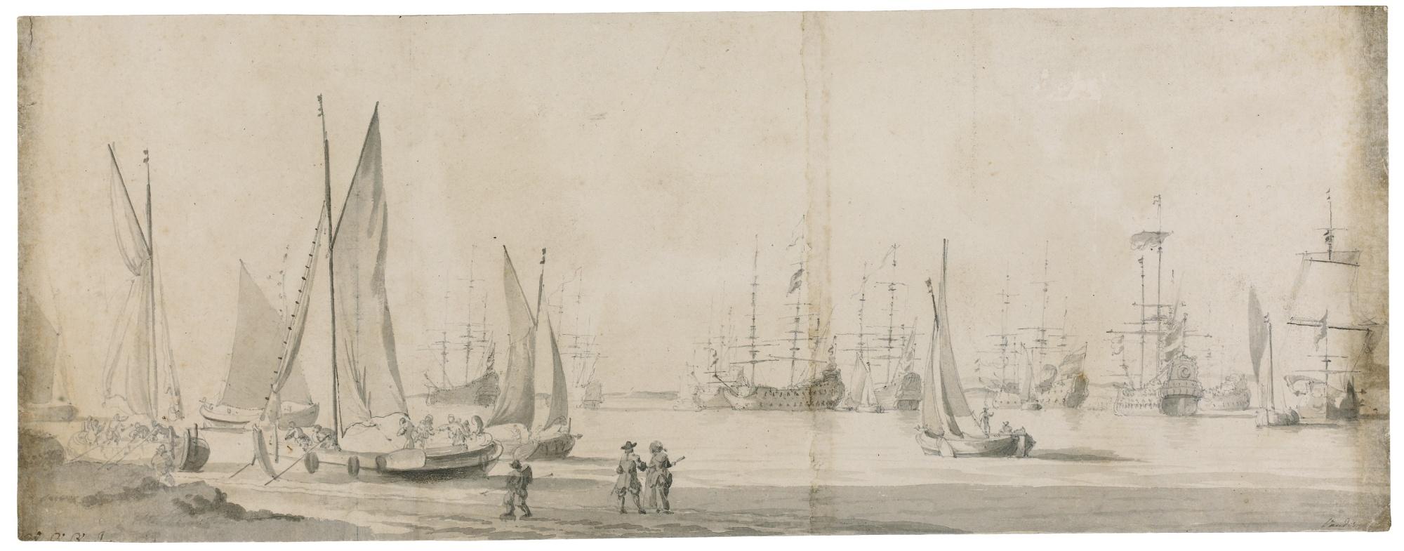 Willem van de Velde the Elder - A Dutch Fleet At Anchor Off A Beach